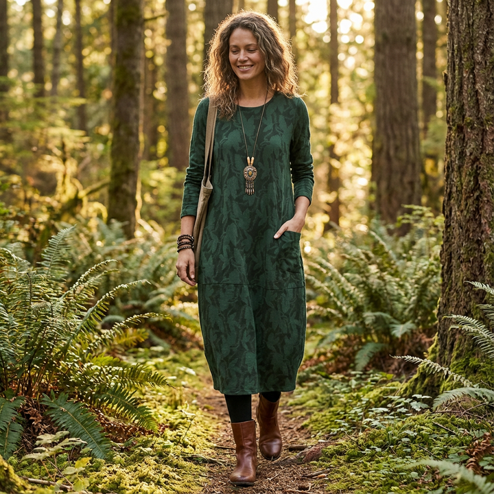 Shannon | Vestido Midi de Manga Larga con Bolsillos para Mujer