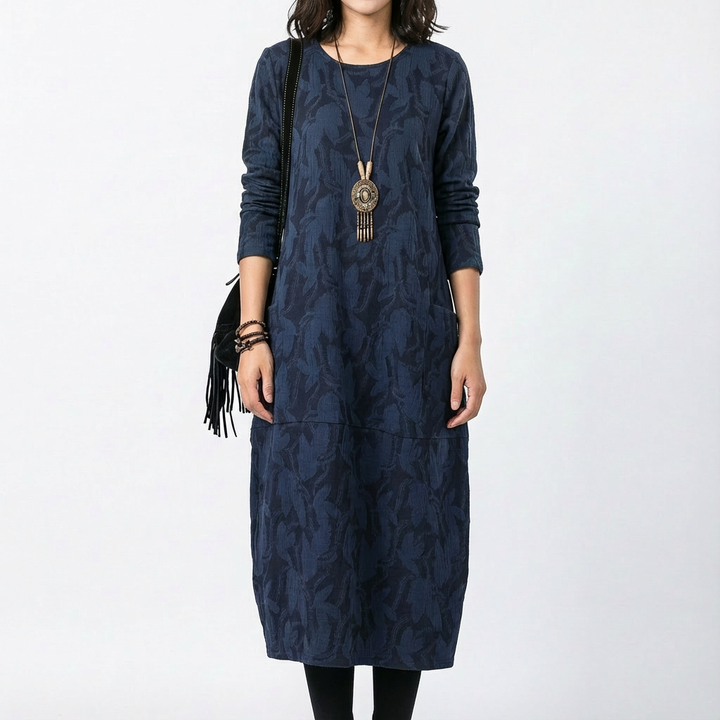 Shannon | Vestido Midi de Manga Larga con Bolsillos para Mujer
