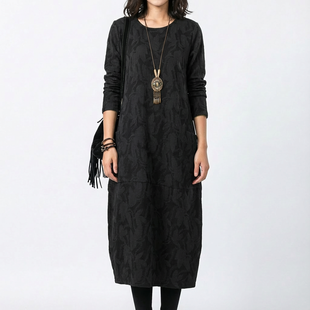 Shannon | Vestido Midi de Manga Larga con Bolsillos para Mujer