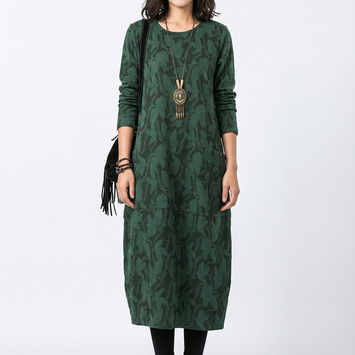 Shannon | Vestido Midi de Manga Larga con Bolsillos para Mujer
