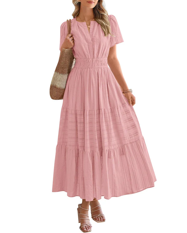 Elara | Boho A-Line Maxi Dress with V-Neck & Flowing Fit