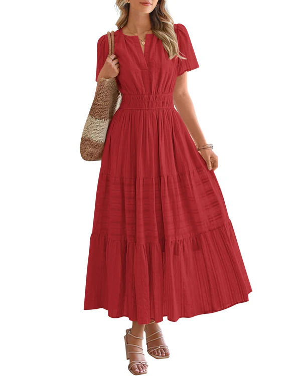 Elara | Boho A-Line Maxi Dress with V-Neck & Flowing Fit