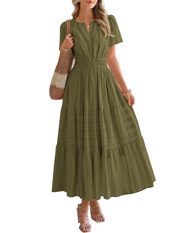 Elara | Boho A-Line Maxi Dress with V-Neck & Flowing Fit