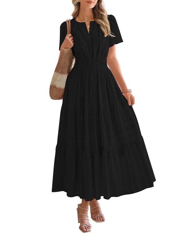 Elara | Boho A-Line Maxi Dress with V-Neck & Flowing Fit