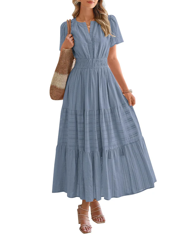 Elara | Boho A-Line Maxi Dress with V-Neck & Flowing Fit
