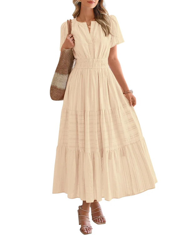 Elara | Boho A-Line Maxi Dress with V-Neck & Flowing Fit