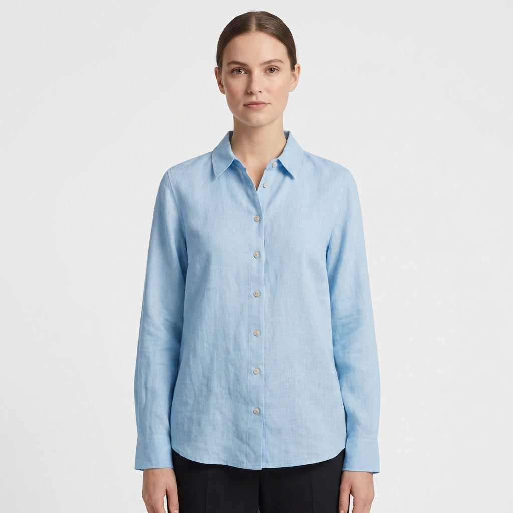 Sofia | Camisa Mujer Con Cuello Clásico Y Bajo Redondeado | Casual