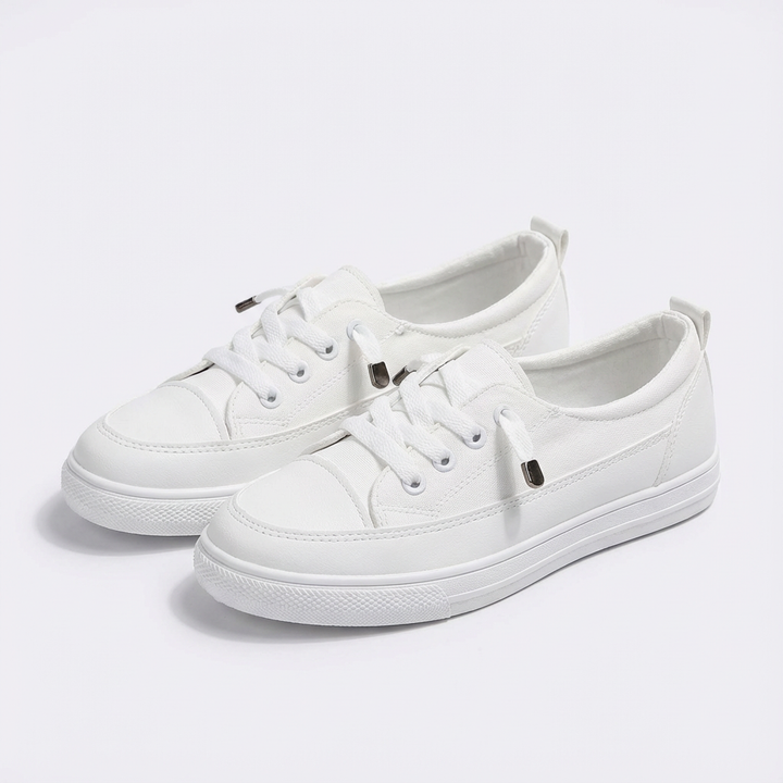 Sofia | Mujer Blanco Zapatillas Con Cordones Y Suela Plana | Casual