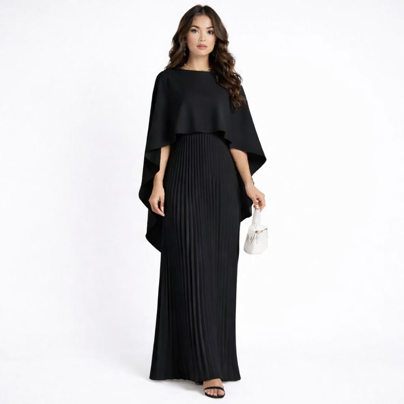 Sofia | Mujer Vestido Maxi Con Capa Flotante Y Hombros Descubiertos | Elegante