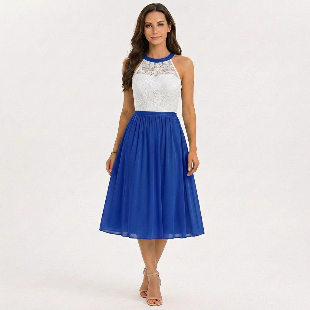Sofia | Vestido Midi Mujer Con Escote Halter Y Falda Fluida | Elegante