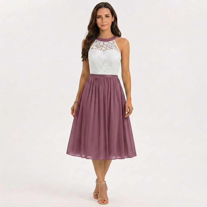 Sofia | Vestido Midi Mujer Con Escote Halter Y Falda Fluida | Elegante