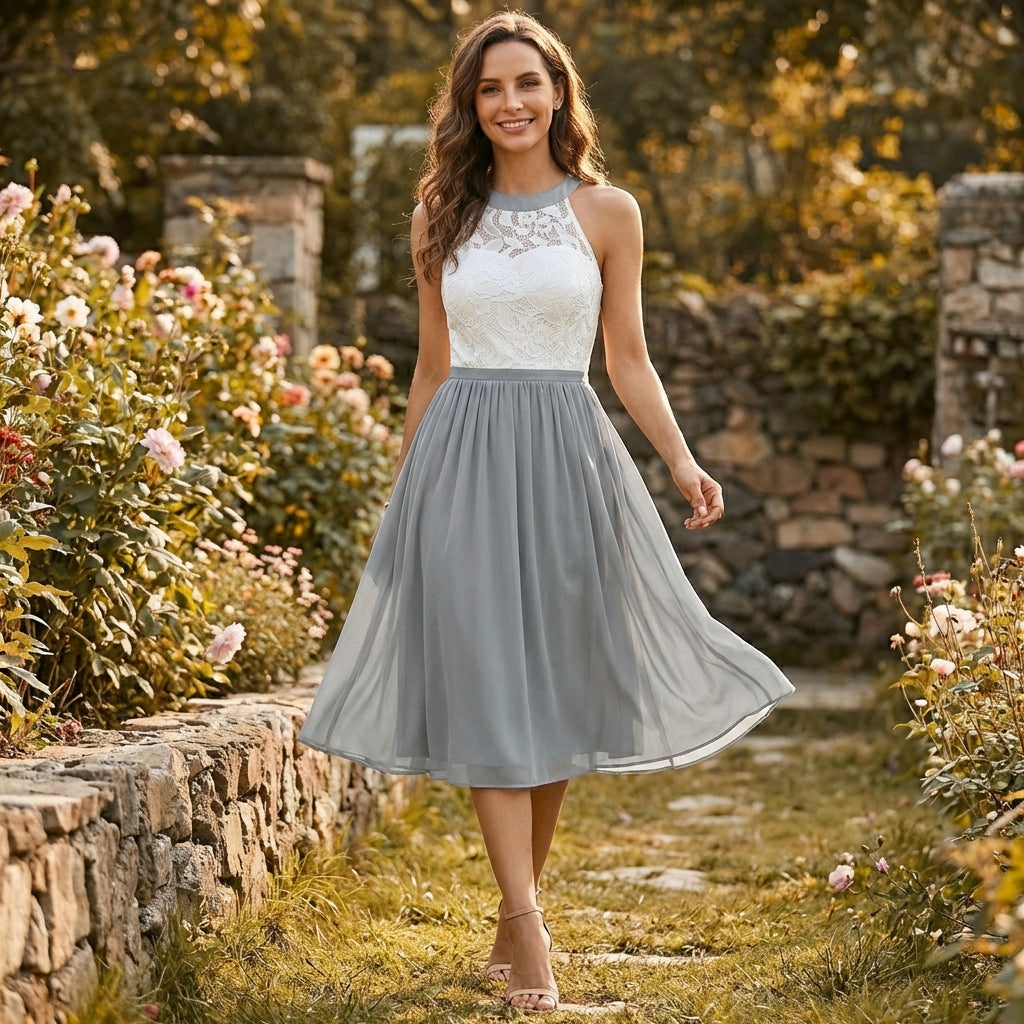 Sofia | Vestido Midi Mujer Con Escote Halter Y Falda Fluida | Elegante