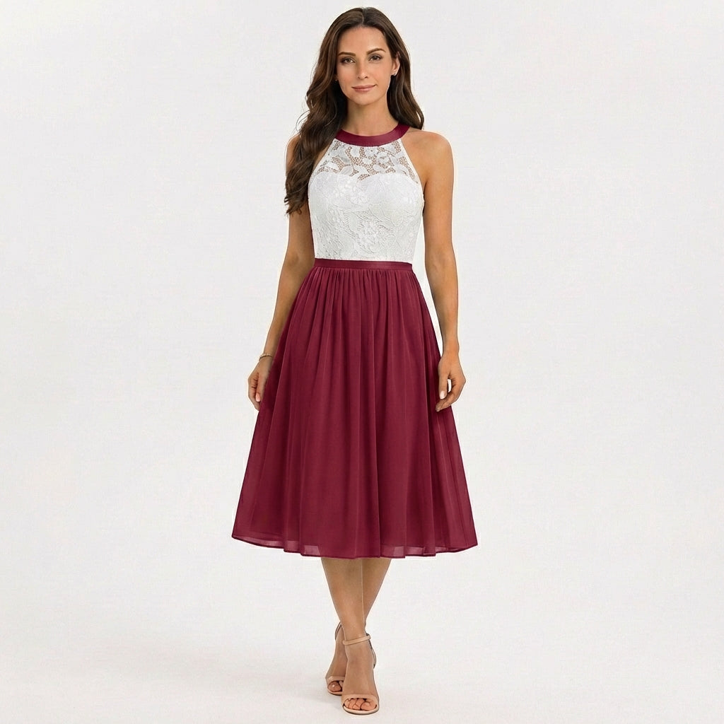 Sofia | Vestido Midi Mujer Con Escote Halter Y Falda Fluida | Elegante
