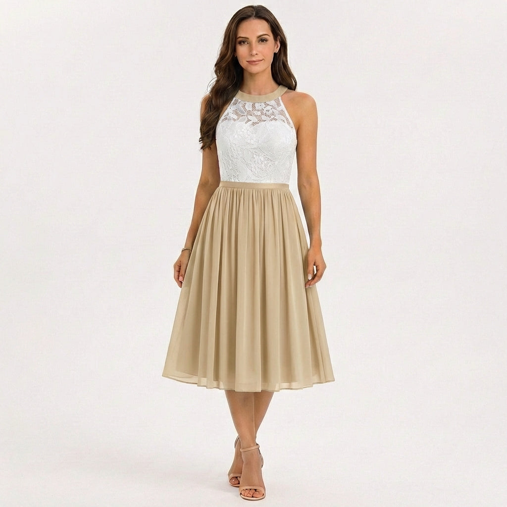 Sofia | Vestido Midi Mujer Con Escote Halter Y Falda Fluida | Elegante