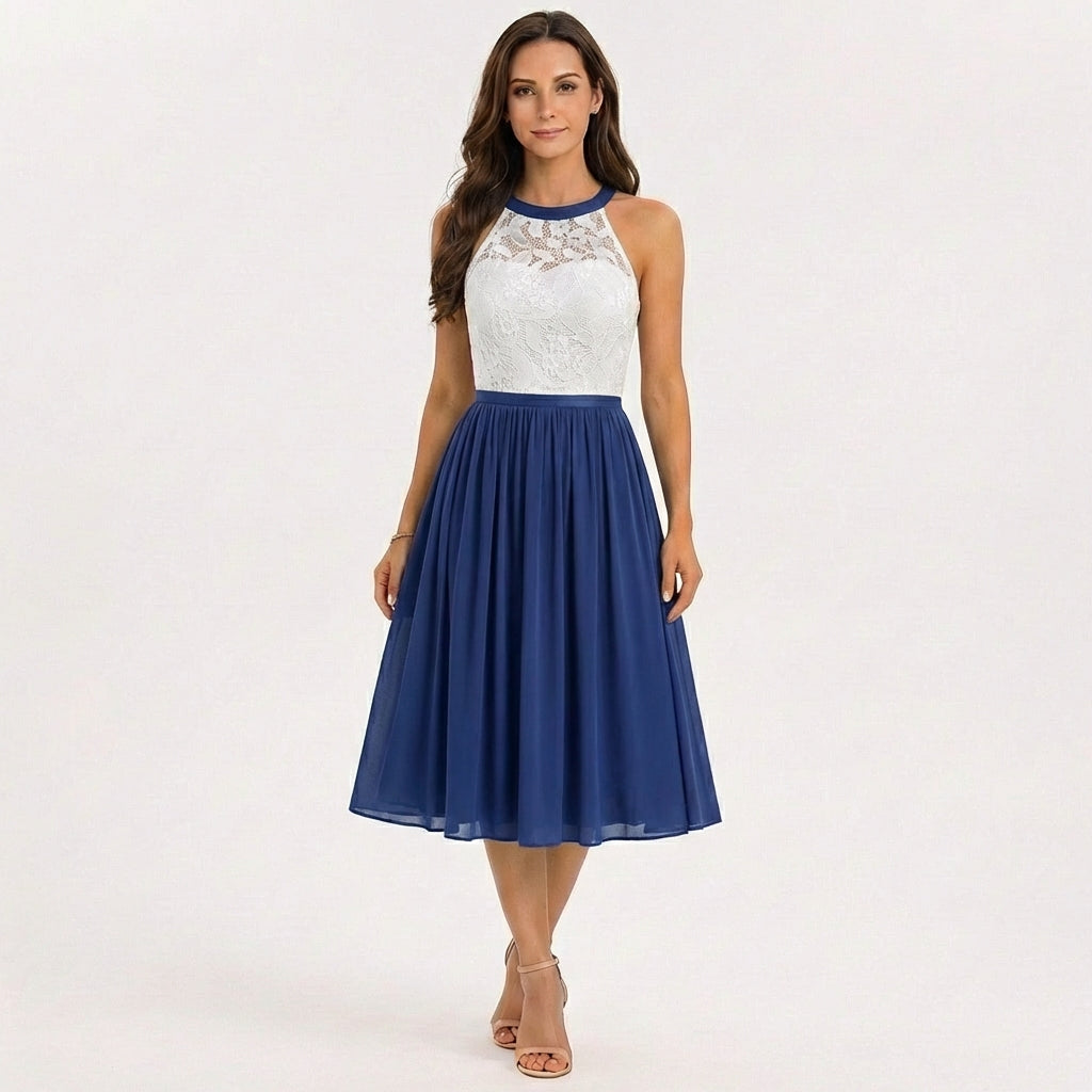 Sofia | Vestido Midi Mujer Con Escote Halter Y Falda Fluida | Elegante