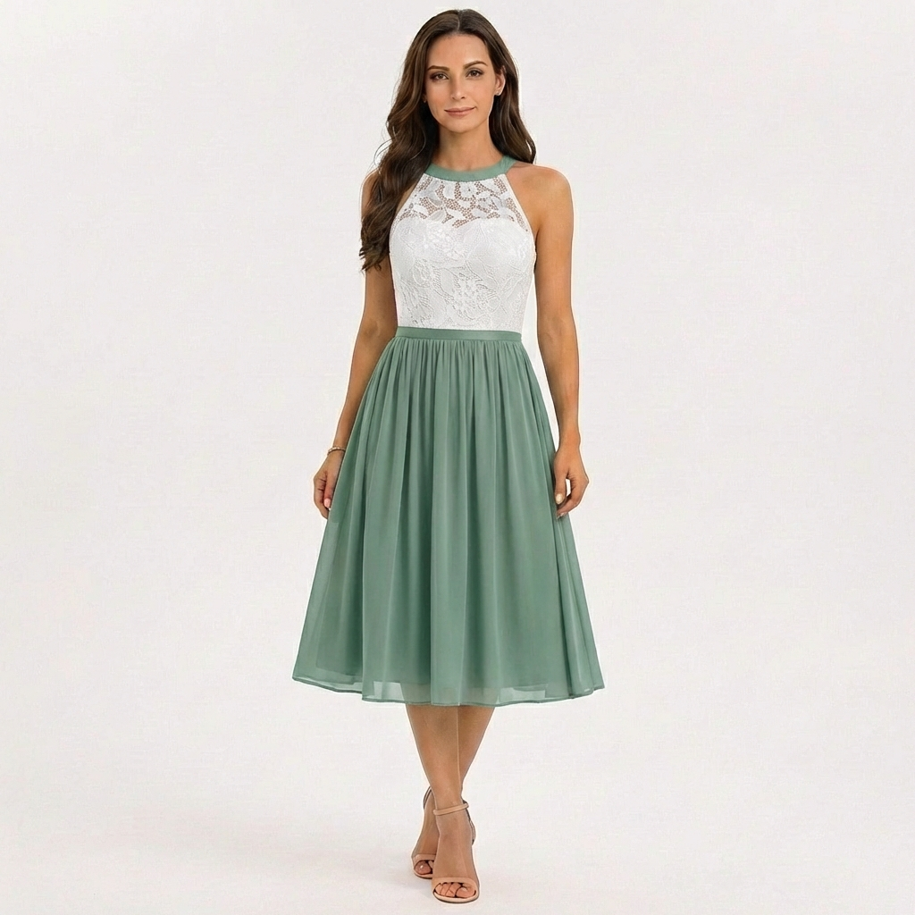 Sofia | Vestido Midi Mujer Con Escote Halter Y Falda Fluida | Elegante