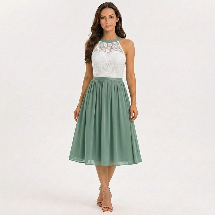Sofia | Vestido Midi Mujer Con Escote Halter Y Falda Fluida | Elegante