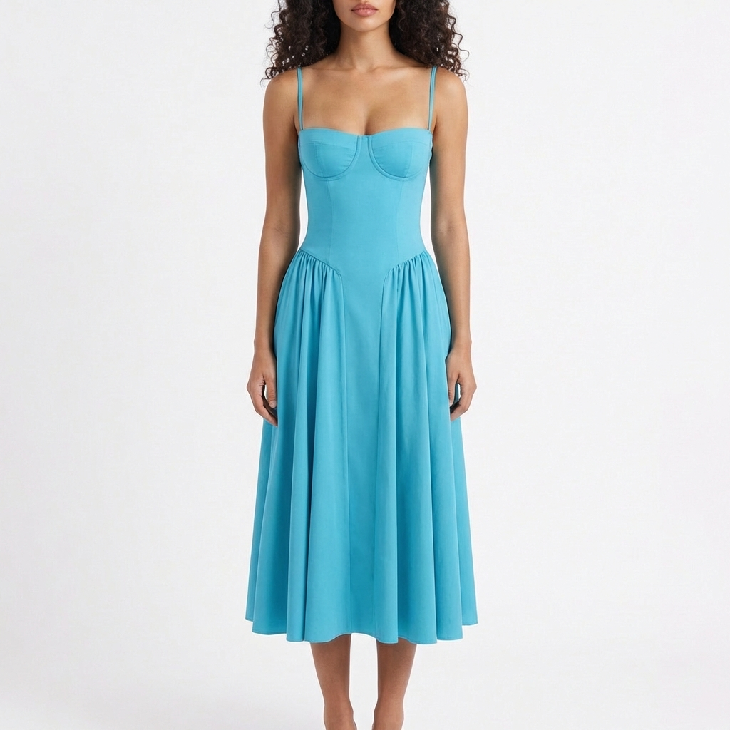 Sofia | Mujer Vestido Midi Con Corpiño Corsé Y Tirantes Finos | Romántico