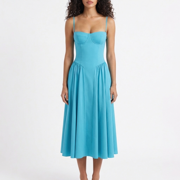 Sofia | Mujer Vestido Midi Con Corpiño Corsé Y Tirantes Finos | Romántico