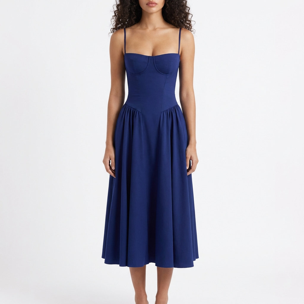 Sofia | Mujer Vestido Midi Con Corpiño Corsé Y Tirantes Finos | Romántico