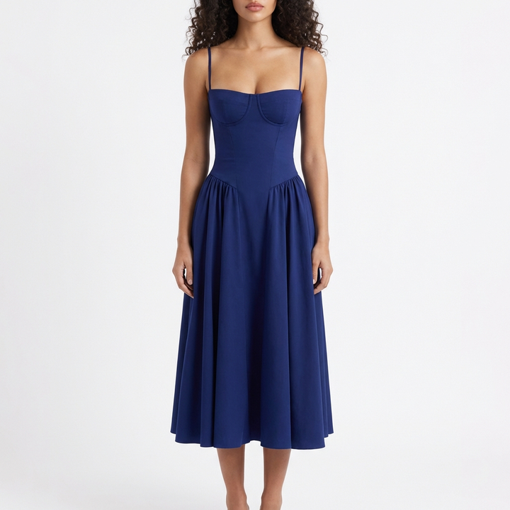 Sofia | Mujer Vestido Midi Con Corpiño Corsé Y Tirantes Finos | Romántico