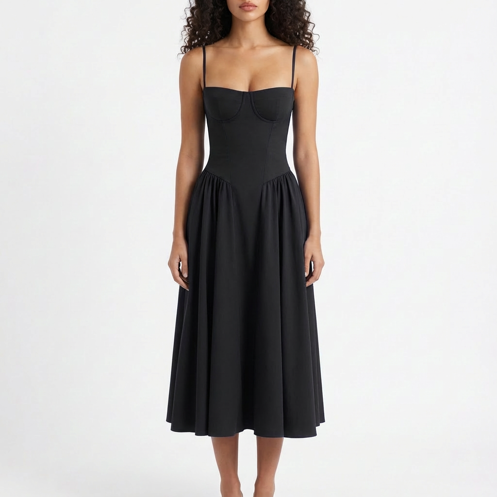 Sofia | Mujer Vestido Midi Con Corpiño Corsé Y Tirantes Finos | Romántico