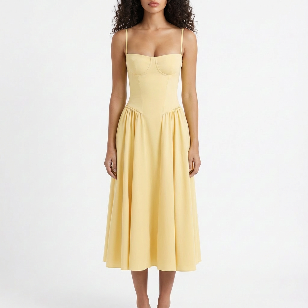 Sofia | Mujer Vestido Midi Con Corpiño Corsé Y Tirantes Finos | Romántico