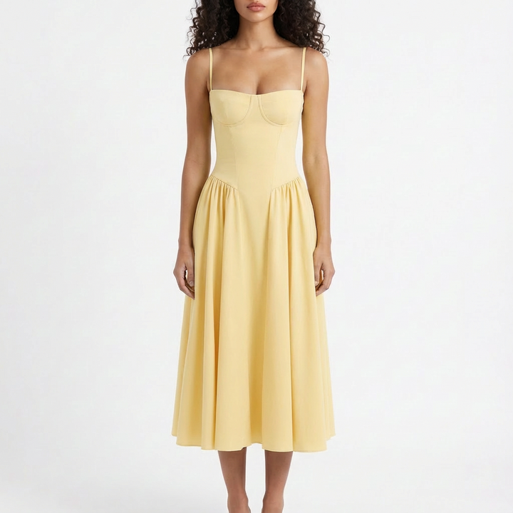 Sofia | Mujer Vestido Midi Con Corpiño Corsé Y Tirantes Finos | Romántico