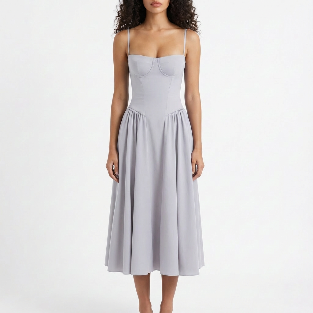 Sofia | Mujer Vestido Midi Con Corpiño Corsé Y Tirantes Finos | Romántico