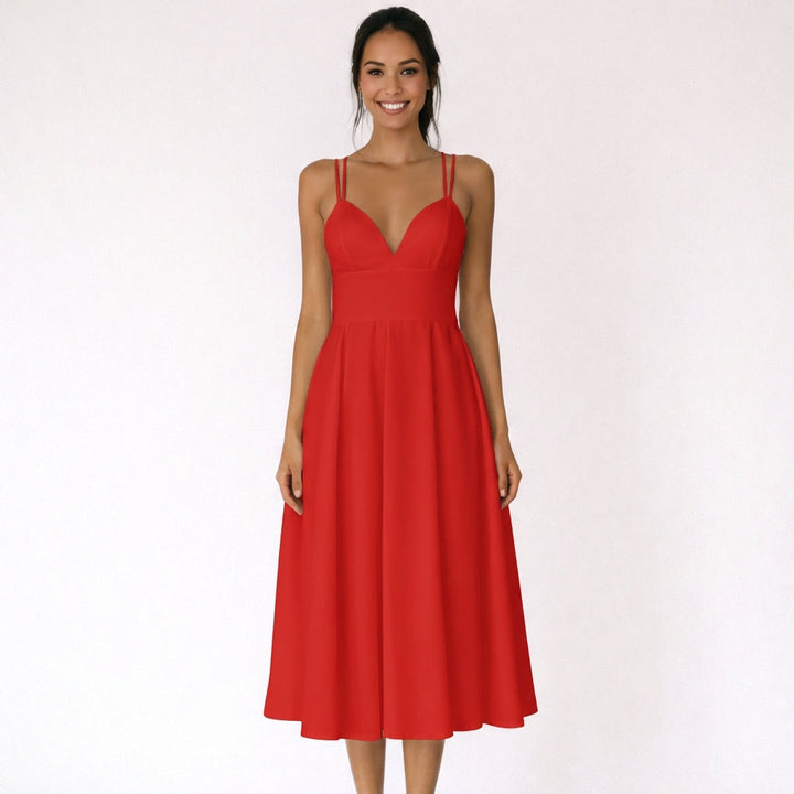 Sofia | Mujer Vestido Midi Con Escote En V Y Tirantes Finos | Elegante