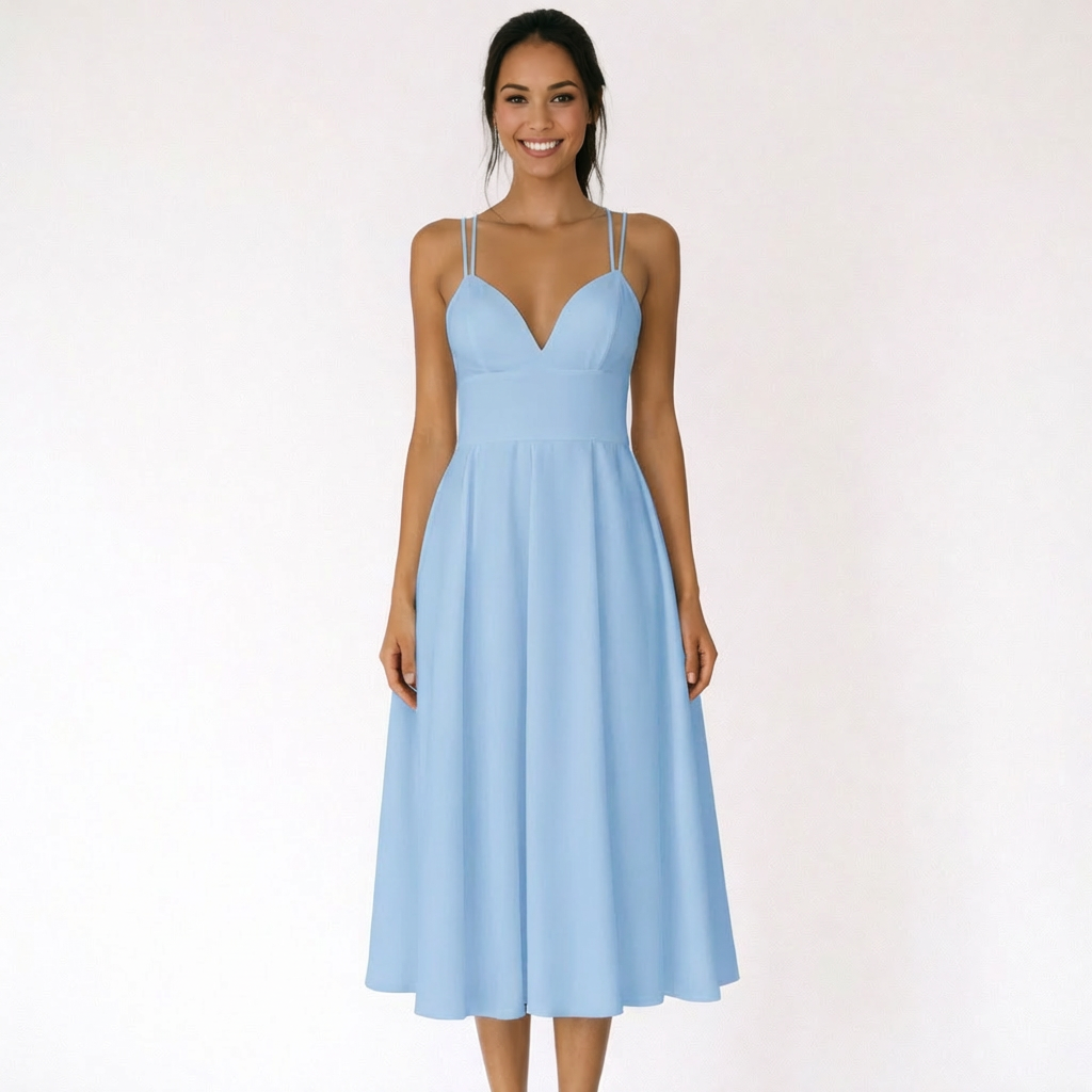Sofia | Mujer Vestido Midi Con Escote En V Y Tirantes Finos | Elegante