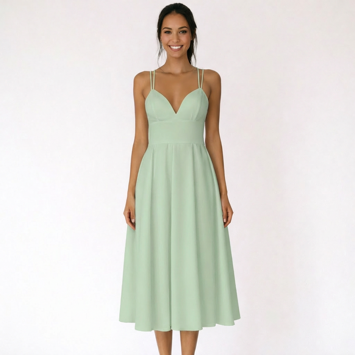 Sofia | Mujer Vestido Midi Con Escote En V Y Tirantes Finos | Elegante