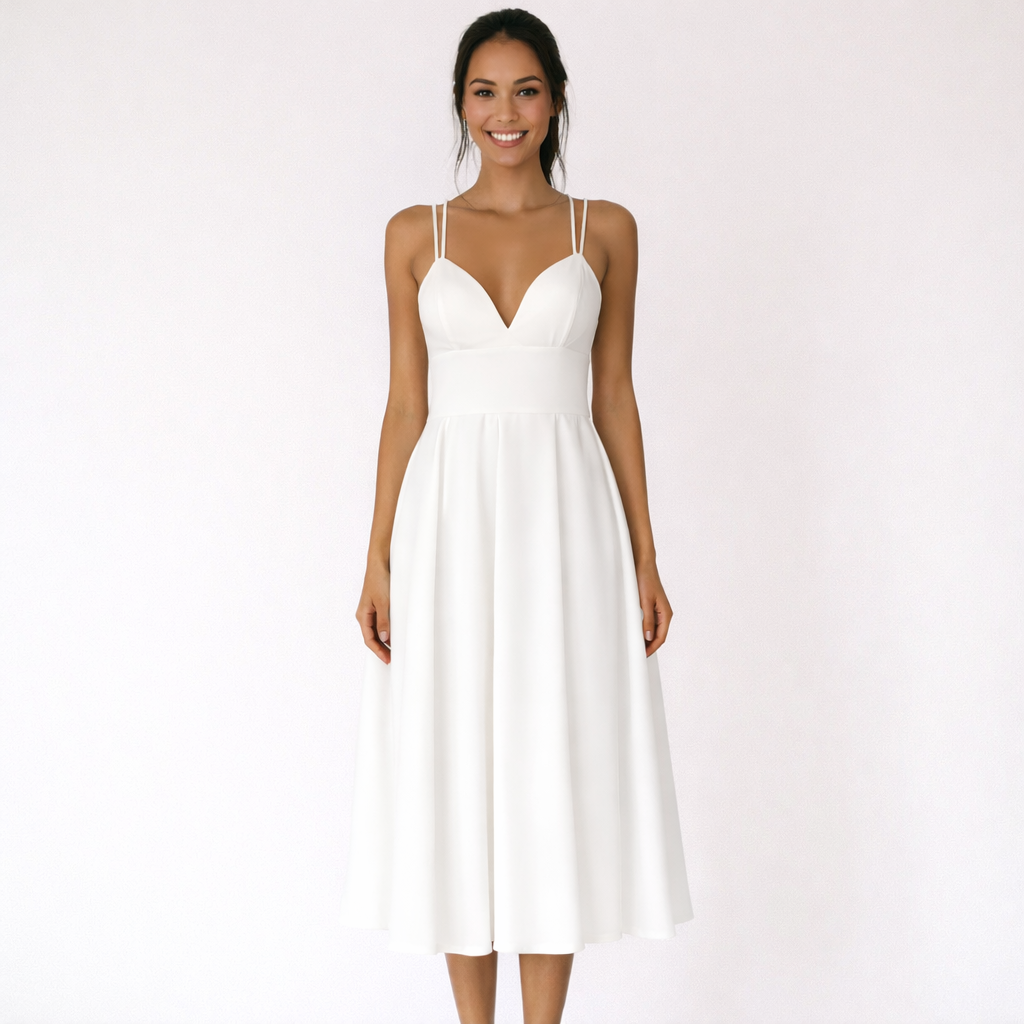 Sofia | Mujer Vestido Midi Con Escote En V Y Tirantes Finos | Elegante