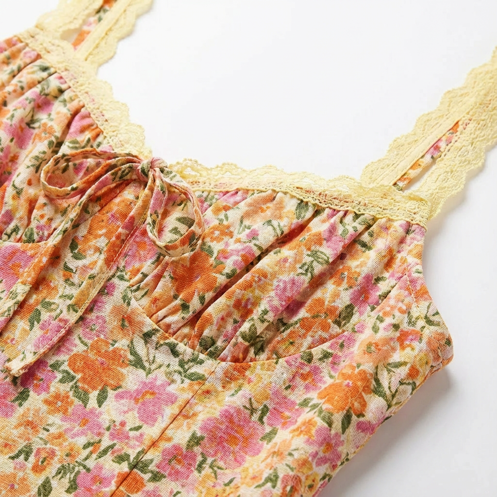 Sofia | Mujer Naranja Vestido Midi Con Estampado Floral Y Escote Corazón | Romántico