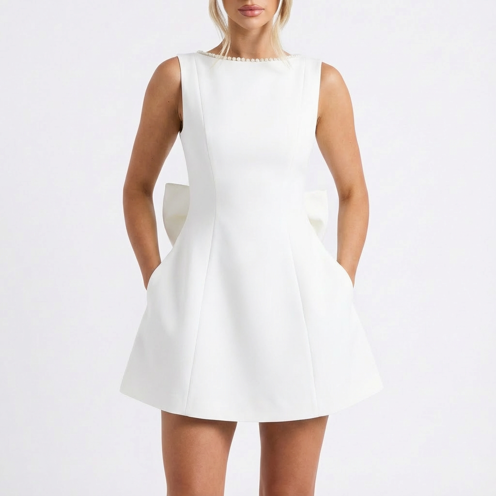 Sofia | Mujer Vestido Mini Con Ribete De Perlas Y Bolsillos | Chic