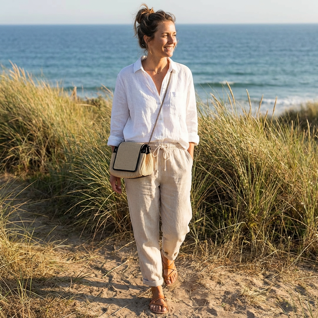Sofia | Pantalón Mujer Con Cintura Con Cordón Y Bajo Doblado | Casual