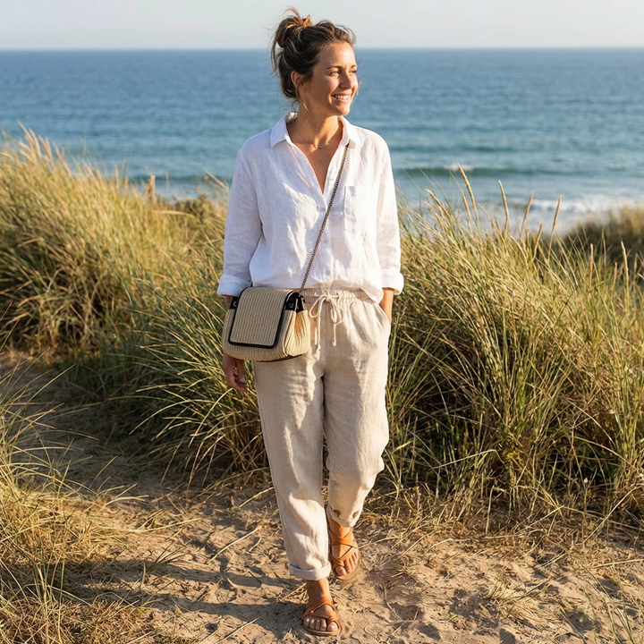 Sofia | Pantalón Mujer Con Cintura Con Cordón Y Bajo Doblado | Casual