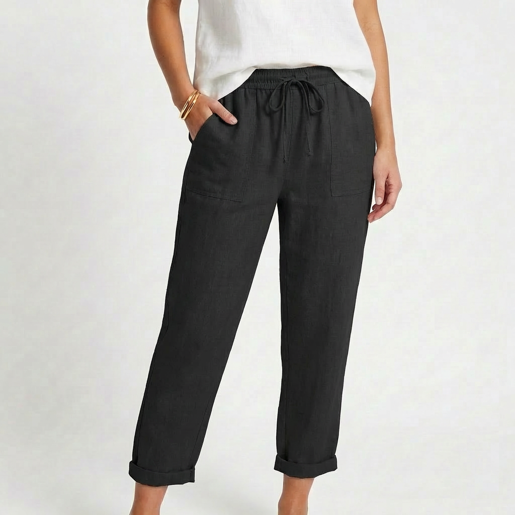 Sofia | Pantalón Mujer Con Cintura Con Cordón Y Bajo Doblado | Casual