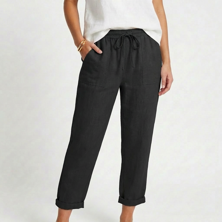 Sofia | Pantalón Mujer Con Cintura Con Cordón Y Bajo Doblado | Casual