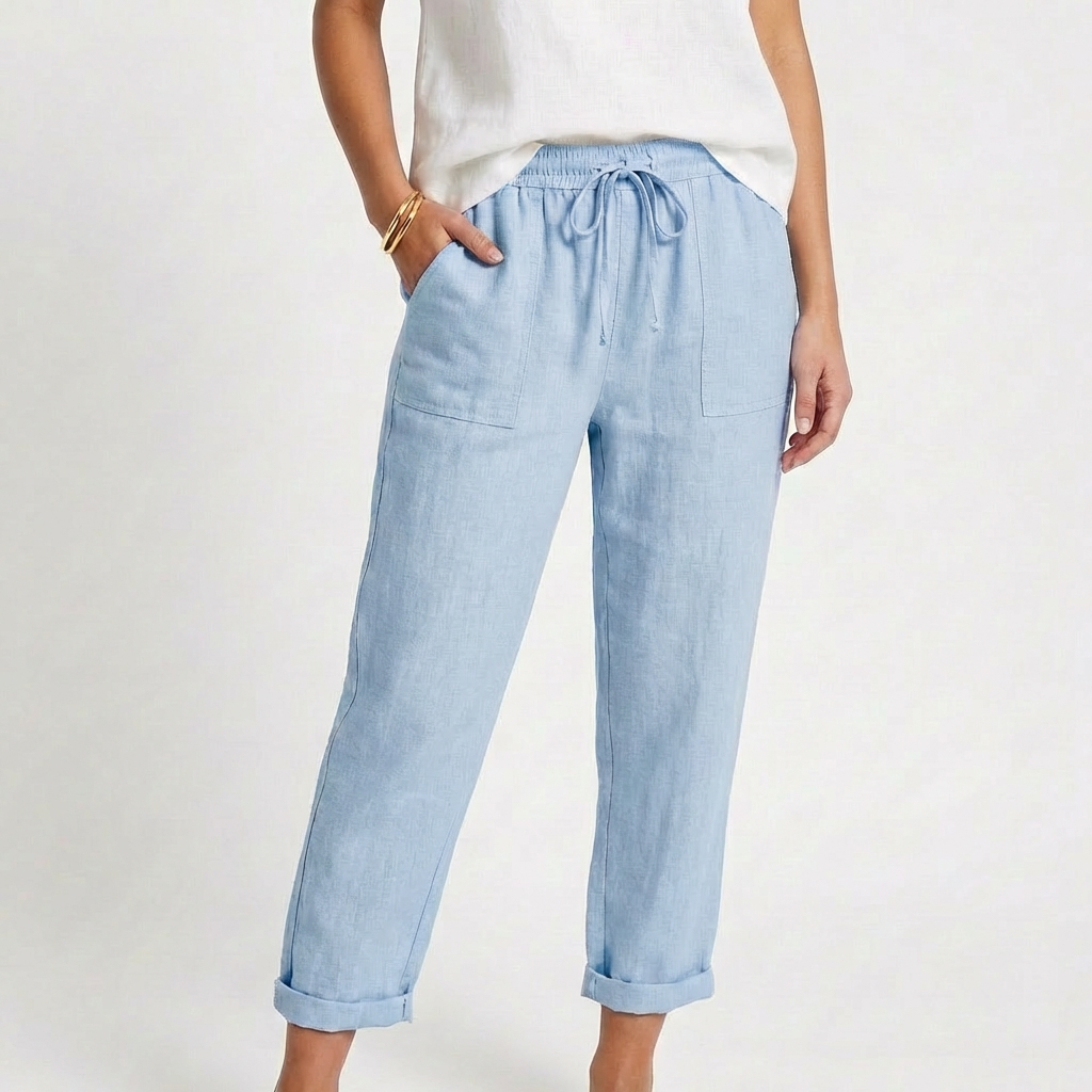 Sofia | Pantalón Mujer Con Cintura Con Cordón Y Bajo Doblado | Casual