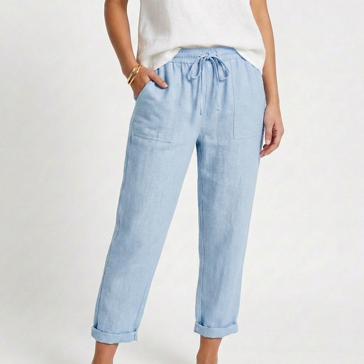 Sofia | Pantalón Mujer Con Cintura Con Cordón Y Bajo Doblado | Casual