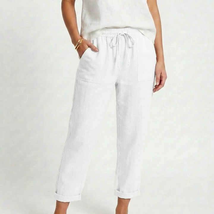 Sofia | Pantalón Mujer Con Cintura Con Cordón Y Bajo Doblado | Casual