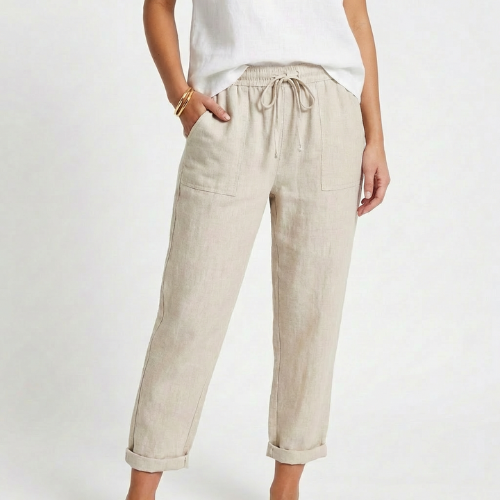 Sofia | Pantalón Mujer Con Cintura Con Cordón Y Bajo Doblado | Casual
