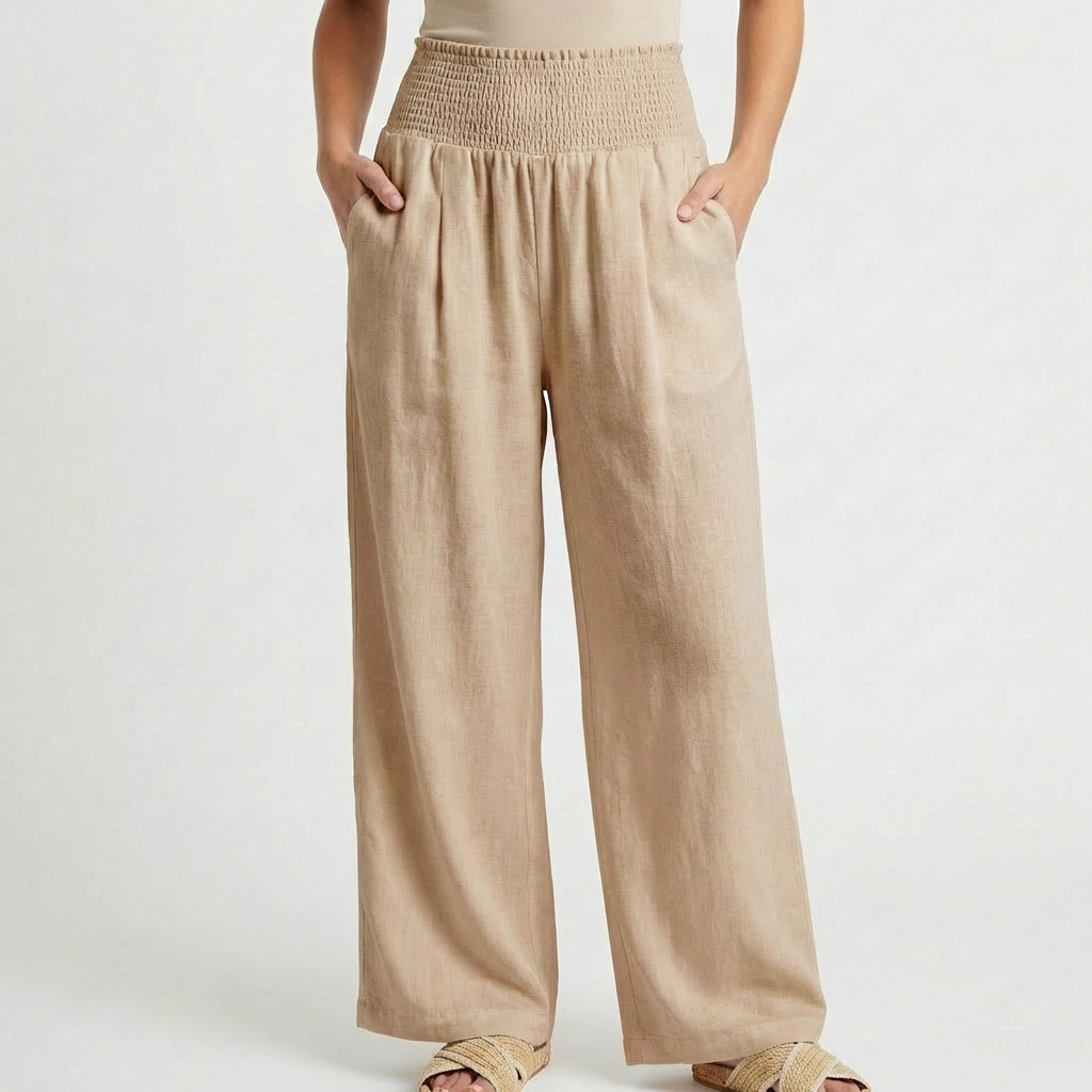 Sofia | Pantalón Palazzo Mujer Con Cintura Fruncida Y Pernera Ancha | Casual
