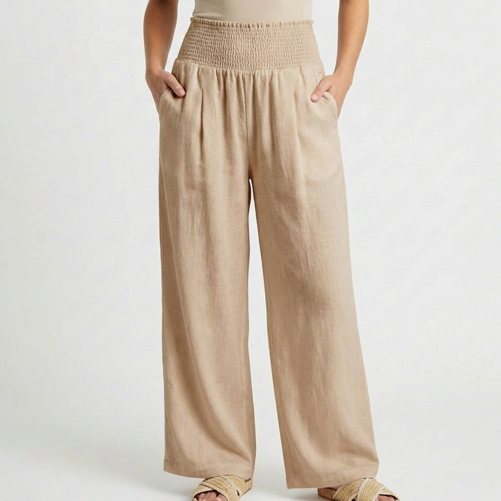 Sofia | Pantalón Palazzo Mujer Con Cintura Fruncida Y Pernera Ancha | Casual