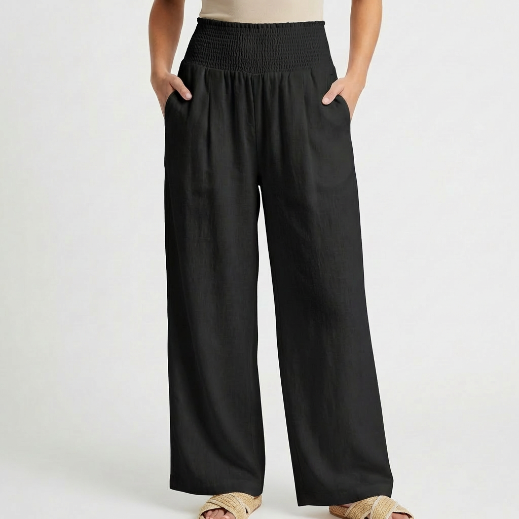 Sofia | Pantalón Palazzo Mujer Con Cintura Fruncida Y Pernera Ancha | Casual