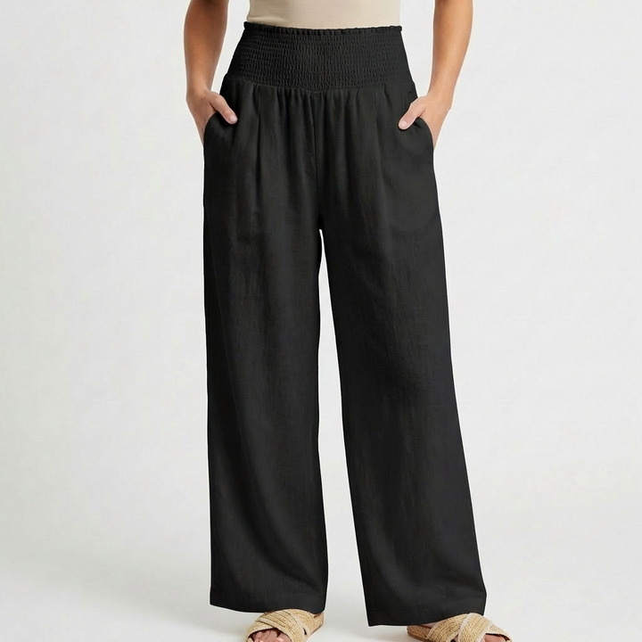 Sofia | Pantalón Palazzo Mujer Con Cintura Fruncida Y Pernera Ancha | Casual