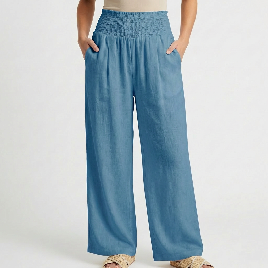 Sofia | Pantalón Palazzo Mujer Con Cintura Fruncida Y Pernera Ancha | Casual