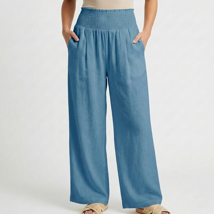 Sofia | Pantalón Palazzo Mujer Con Cintura Fruncida Y Pernera Ancha | Casual
