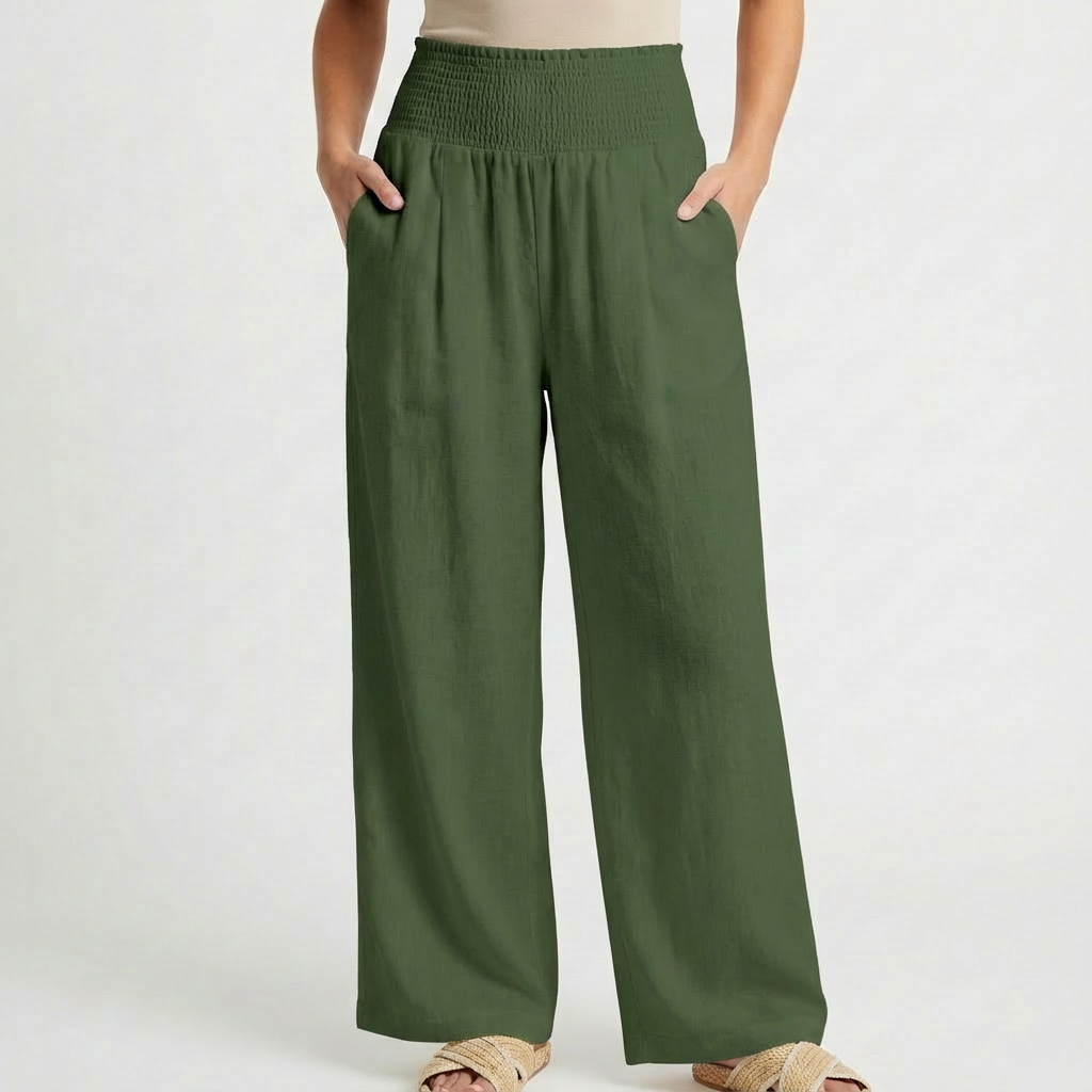 Sofia | Pantalón Palazzo Mujer Con Cintura Fruncida Y Pernera Ancha | Casual